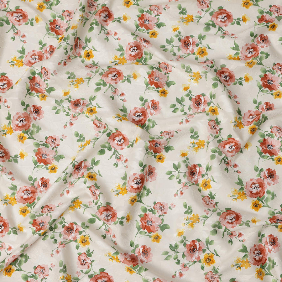 White and Multicolor Floral Uragiri Cotton Voile Fabric with Jacquard – Width 110 cm-D21795