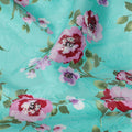 Turquoise and Pink Floral Uragiri Cotton Voile Fabric with Jacquard – Width 110 cm-D21796