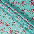 Turquoise and Pink Floral Uragiri Cotton Voile Fabric with Jacquard – Width 110 cm-D21796