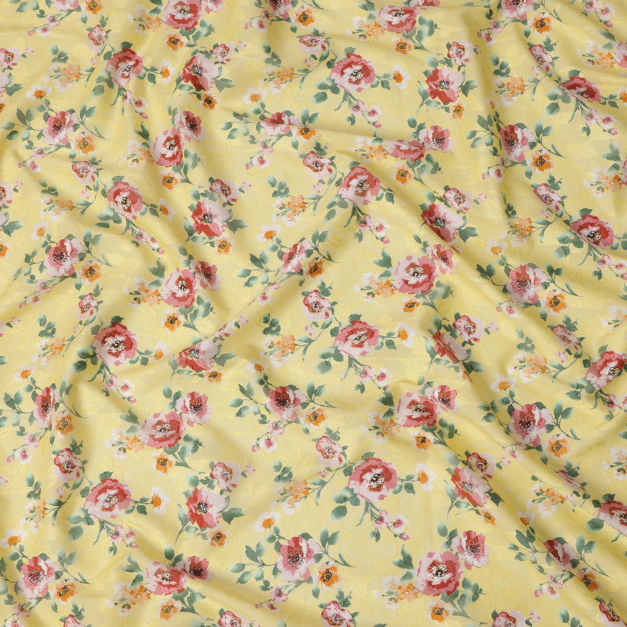 Yellow and Pink Floral Uragiri Cotton Voile Fabric with Jacquard – Width 110 cm-D21797