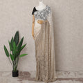 Beige and Ivory Ombre French Chantilly Lace Saree, 5.5 Meters, 110 cm Wide-D21814