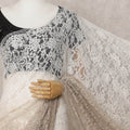 Beige and Ivory Ombre French Chantilly Lace Saree, 5.5 Meters, 110 cm Wide-D21814