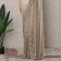 Beige and Ivory Ombre French Chantilly Lace Saree, 5.5 Meters, 110 cm Wide-D21814