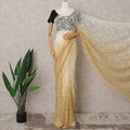 Gold and Ivory Ombre French Chantilly Lace Saree, 5.5 Meters, 110 cm Wide-D21815