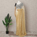 Gold and Ivory Ombre French Chantilly Lace Saree, 5.5 Meters, 110 cm Wide-D21815