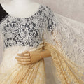 Gold and Ivory Ombre French Chantilly Lace Saree, 5.5 Meters, 110 cm Wide-D21815