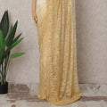 Gold and Ivory Ombre French Chantilly Lace Saree, 5.5 Meters, 110 cm Wide-D21815