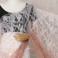 Light Peach and White Ombre French Chantilly Lace Saree, 5.5 Meters, 110 cm Wide-D21817
