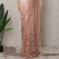 Light Peach and White Ombre French Chantilly Lace Saree, 5.5 Meters, 110 cm Wide-D21817
