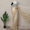 Champagne and Ivory Ombre French Chantilly Lace Saree, 5.5 Meters, 110 cm Wide-D21819