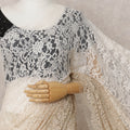 Champagne and Ivory Ombre French Chantilly Lace Saree, 5.5 Meters, 110 cm Wide-D21819