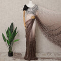 Chocolate Brown and Blush Pink Ombre French Chantilly Lace Saree, 5.5 Meters, 110 cm Wide-D21820