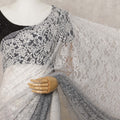 Grey and White Ombre French Chantilly Lace Saree, 5.5 Meters, 110 cm Wide-D21821