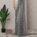 Grey and White Ombre French Chantilly Lace Saree, 5.5 Meters, 110 cm Wide-D21821