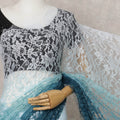 Teal Blue and Aqua Ombre French Chantilly Lace Saree, 5.5 Meters, 110 cm Wide-D21823