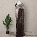 Mocha Brown and Light Pink Ombre French Chantilly Lace Saree, 5.5 Meters, 110 cm Wide-D21824
