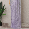 Lavender and Grey Ombre French Chantilly Lace Saree, 5.5 Meters, 110 cm Wide-D21825