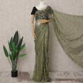 ساري فرنسي من الدانتيل بلونين أخضر زيتوني وأسود، بطول 5.5 متر وعرض 110 سم - D21830