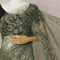 ساري فرنسي من الدانتيل بلونين أخضر زيتوني وأسود، بطول 5.5 متر وعرض 110 سم - D21830