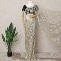 Ivory and Sage Green Two-Tone French Chantilly Lace Saree, 5.5 Meters, 110 cm Wide-D21831
