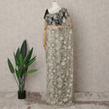 Ivory and Sage Green Two-Tone French Chantilly Lace Saree, 5.5 Meters, 110 cm Wide-D21831