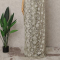 Ivory and Sage Green Two-Tone French Chantilly Lace Saree, 5.5 Meters, 110 cm Wide-D21831