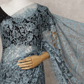 Steel Blue and Black Two-Tone French Chantilly Lace Saree, 5.5 Meters, 110 cm Wide-D21832 Regal Fabrics