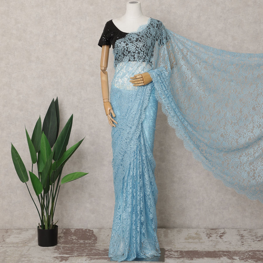 ساري فرنسي من الدانتيل باللون الأزرق السماوي، 5.5 متر، عرض 110 سم - D21833