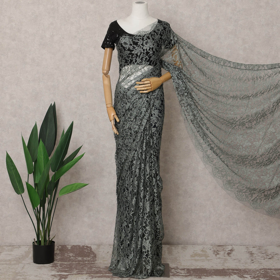 ساري فرنسي من الدانتيل باللون الأخضر الفاتح، 5.5 متر، عرض 110 سم - D21837