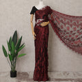 Deep Red French Metallic Chantilly Lace Saree, 5.5 Meters, 110 cm Wide-D21838