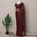 Deep Red French Metallic Chantilly Lace Saree, 5.5 Meters, 110 cm Wide-D21838