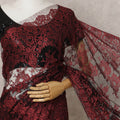 Deep Red French Metallic Chantilly Lace Saree, 5.5 Meters, 110 cm Wide-D21838