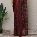 Deep Red French Metallic Chantilly Lace Saree, 5.5 Meters, 110 cm Wide-D21838