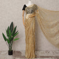 Gold Metallic French Chantilly Lace Saree, 5.5 Meters, 110 cm Wide-D21840