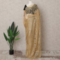 Gold Metallic French Chantilly Lace Saree, 5.5 Meters, 110 cm Wide-D21840