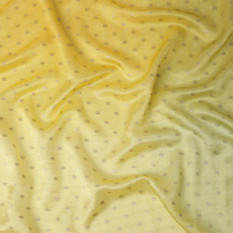 قماش حرير أورجانزا أصفر، أخضر حكيمي، بزخارف ذهبية رقيقة - عرض 110 سم - صنع في الهند - D22138