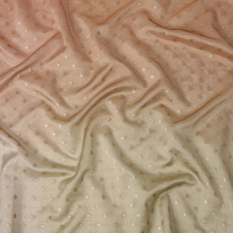 قماش حرير أورجانزا بلون الصدأ والأخضر الزيتوني مع زخارف زاري معقدة - عرض 110 سم - صنع في الهند - D22139