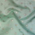 Aqua Green, Blue Silk Organza Fabric with Gold Zari Motifs – 110 cm Wide – Made in India-D22145