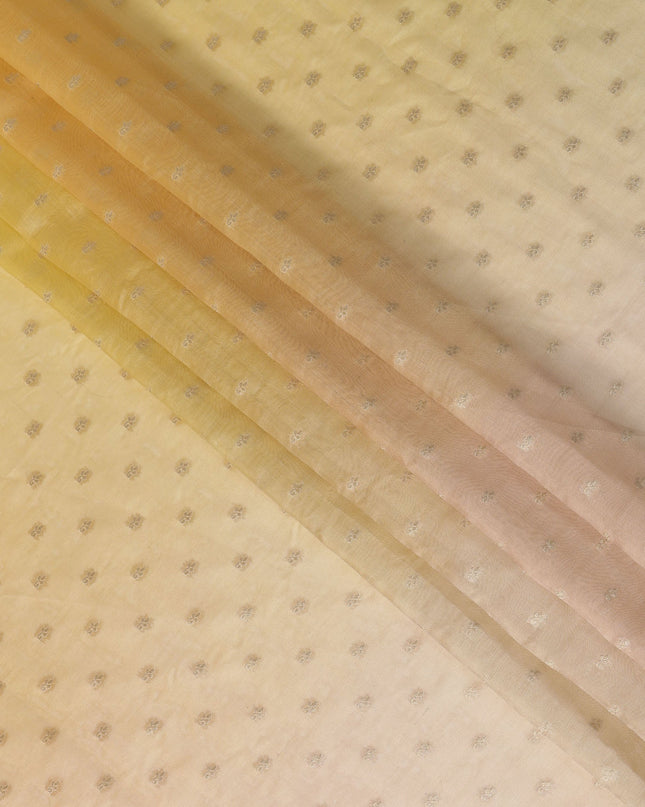 Soft Gold Silk Organza Fabric with Gold Zari Motifs – 110 cm Wide – Made in India-D22146 Regal Fabrics