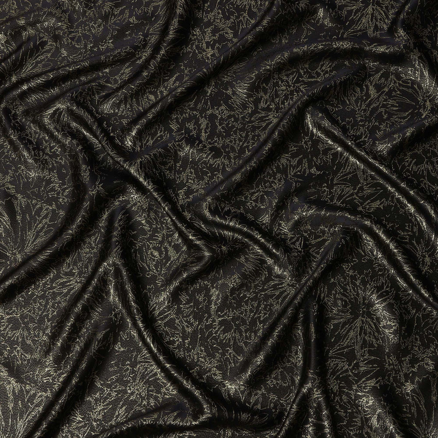 قماش ساتان حريري أسود مع طبقة معدنية بتصميم زهور - عرض 110 سم - صنع في كوريا الجنوبية - D22147