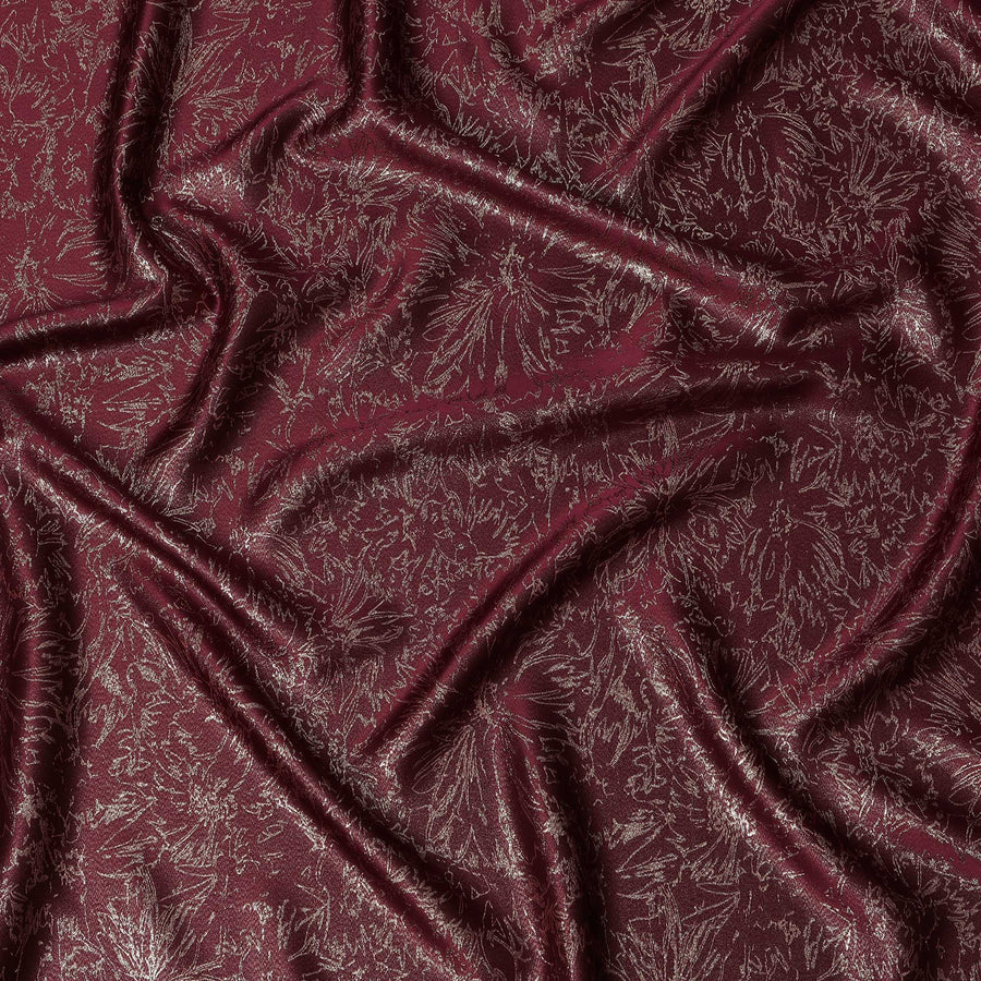 قماش ساتان حريري بلون النبيذ مع طبقة معدنية بتصميم زهور - عرض 110 سم - صنع في كوريا الجنوبية - D22150