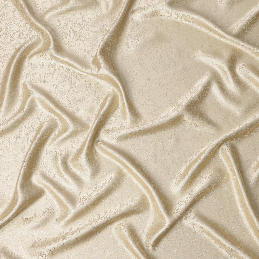 قماش ساتان حريري عاجي مع طبقة معدنية بتصميم زهور - عرض 110 سم - صنع في كوريا الجنوبية - D22152