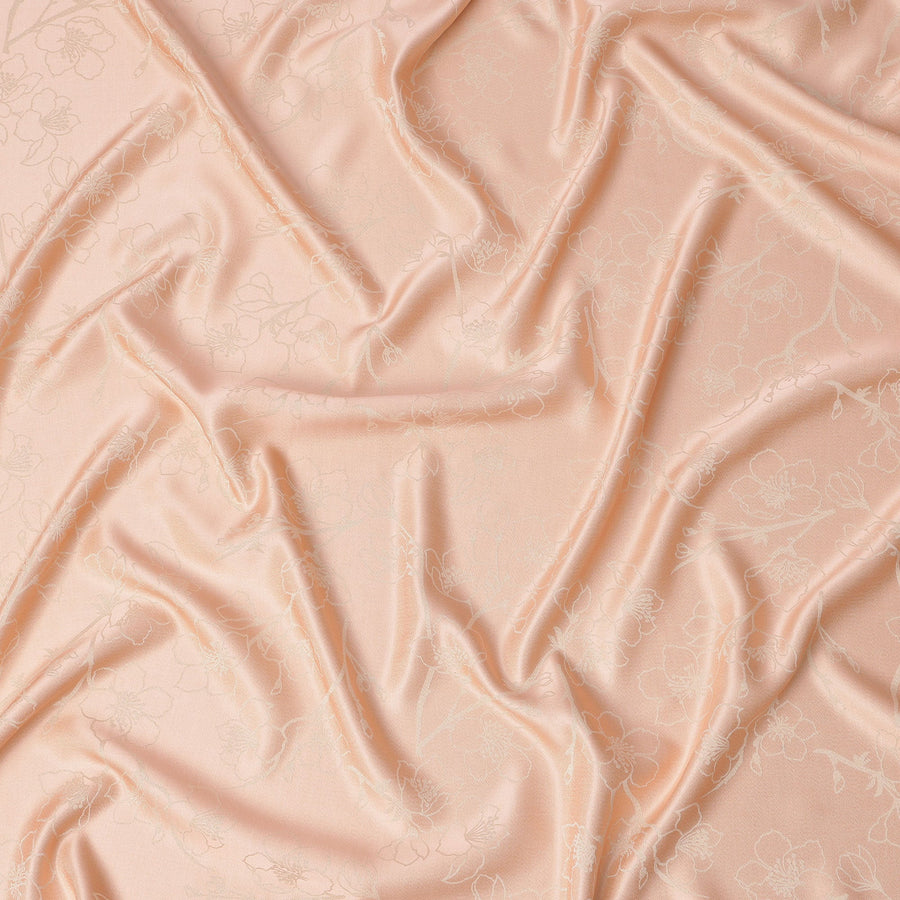 قماش ساتان حريري بلون الخوخ مع طبقة معدنية بتصميم زهور - عرض 110 سم - صنع في كوريا الجنوبية - D22153
