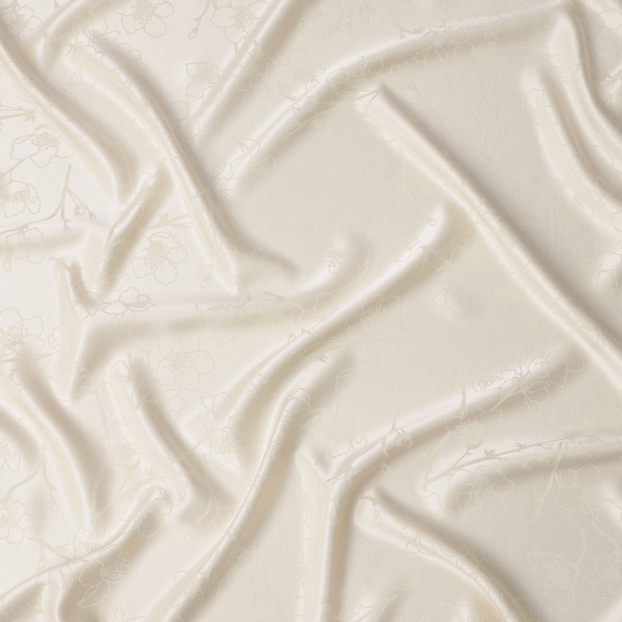 Ivory Silk Satin Fabric with Film Metallic in Floral Design – 110 cm Wide – Made in South Korea-D22154