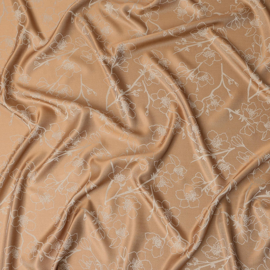 قماش ساتان حريري بني ذهبي مع نقش زهور معدنية - عرض 110 سم - كوريا الجنوبية - D22157
