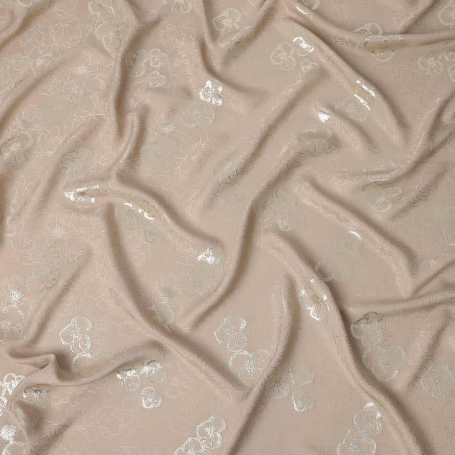 Beige Silk Satin Fabric with Metallic Floral Design – 110 cm Wide – South Korea-D22160