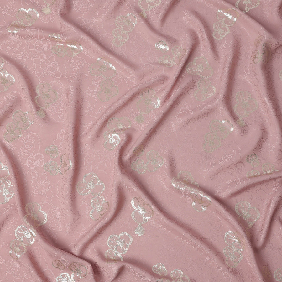 Blush Pink Silk Satin Fabric with Metallic Floral Design – 110 cm Wide – South Korea-D22163