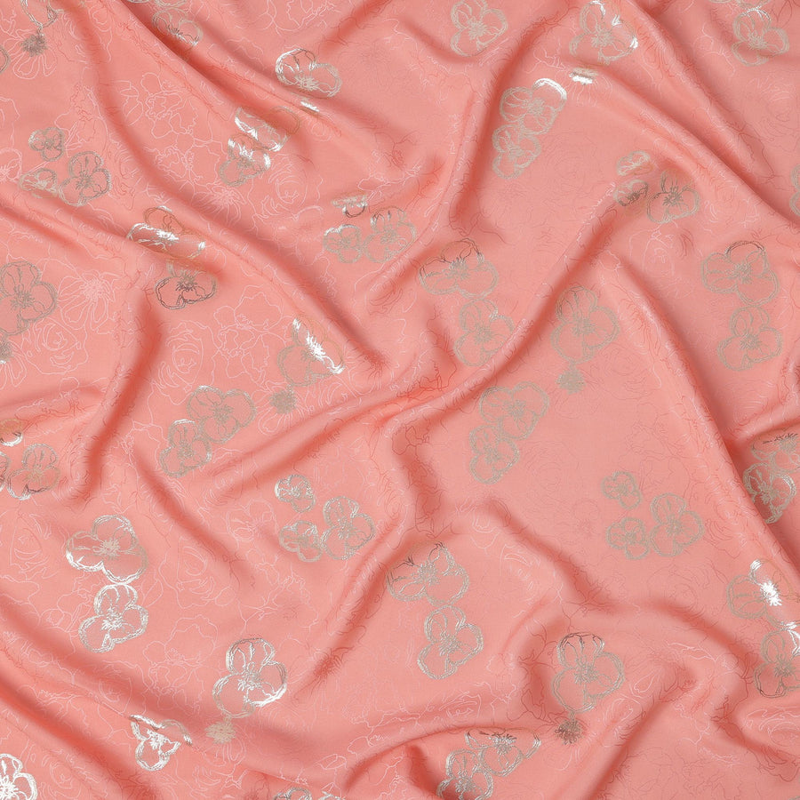 قماش ساتان حريري مرجاني بتصميم زهور معدنية - عرض 110 سم - كوريا الجنوبية - D22164