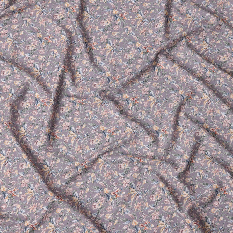 قماش ساتان قطني رمادي - عرض 110 سم، لمسة نهائية ناعمة فاخرة، طبعة زهور، صنع في الهند - D22304