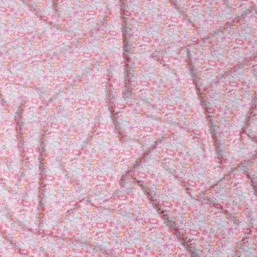 Pink Cotton Satin Fabric – 110 Cms Wide, Soft Satin Finish, Floral Printed, Made in India-D22305